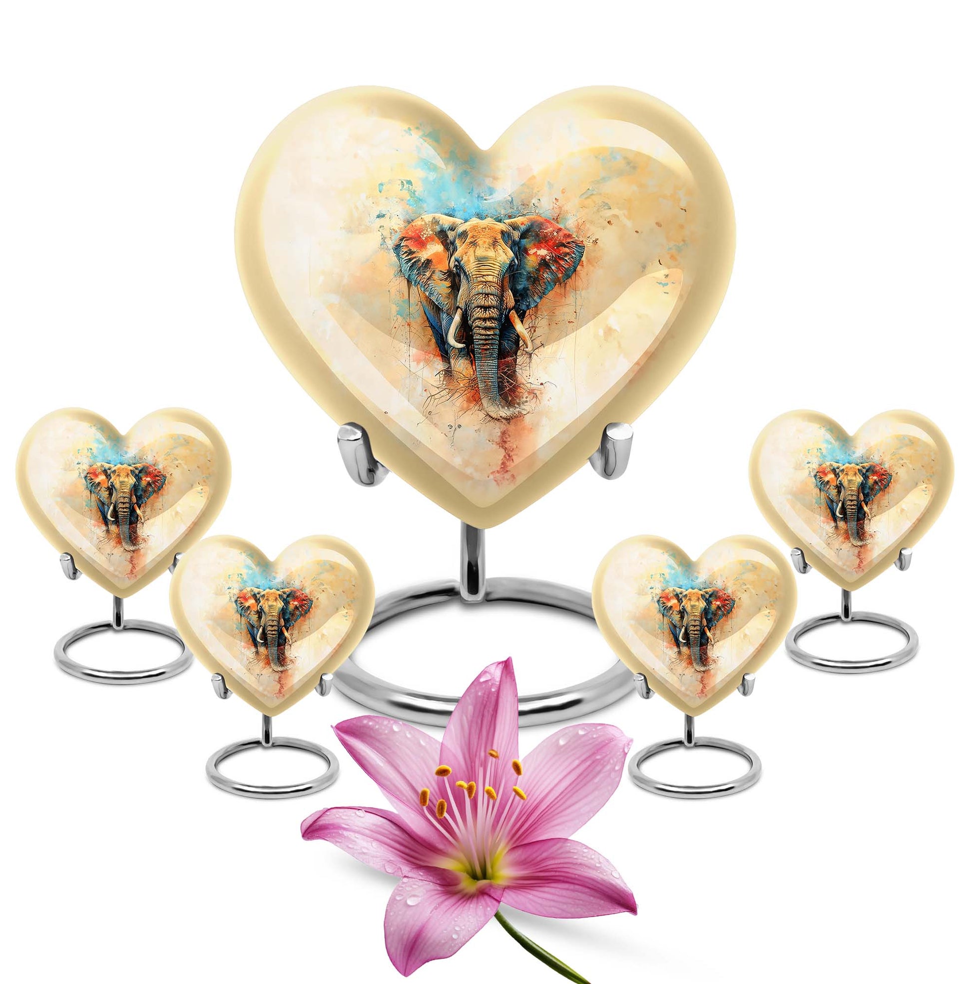 Elephant Theme Large Urn With 4 Keepsake Urn