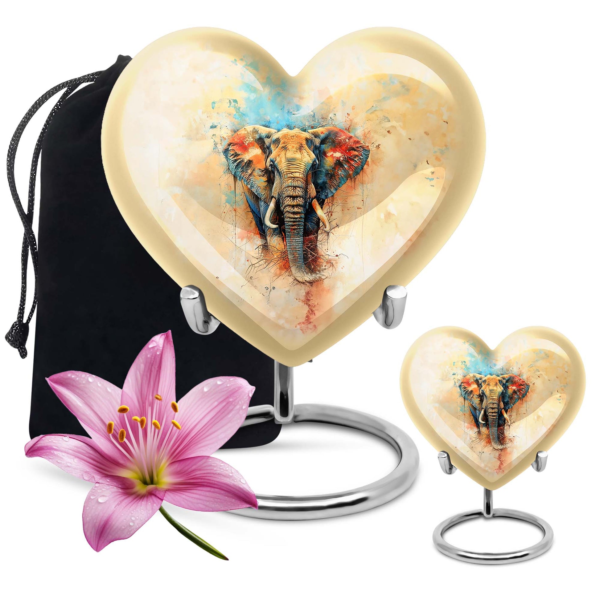 Elephant Theme Large Urn With 1 Keepsake Urn