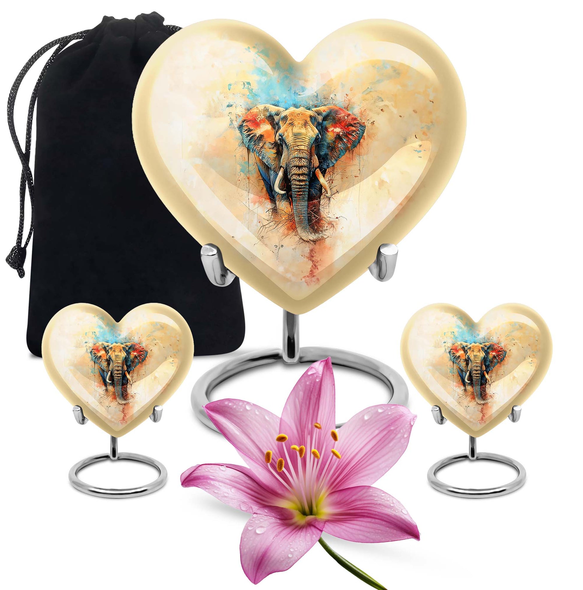 Elephant Theme Large Urn With 2 Keepsake Urn