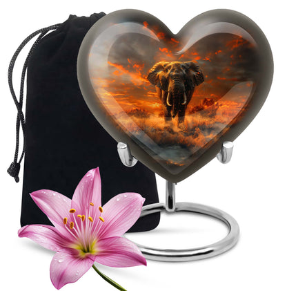 heart-shaped elephant urn for human ashes