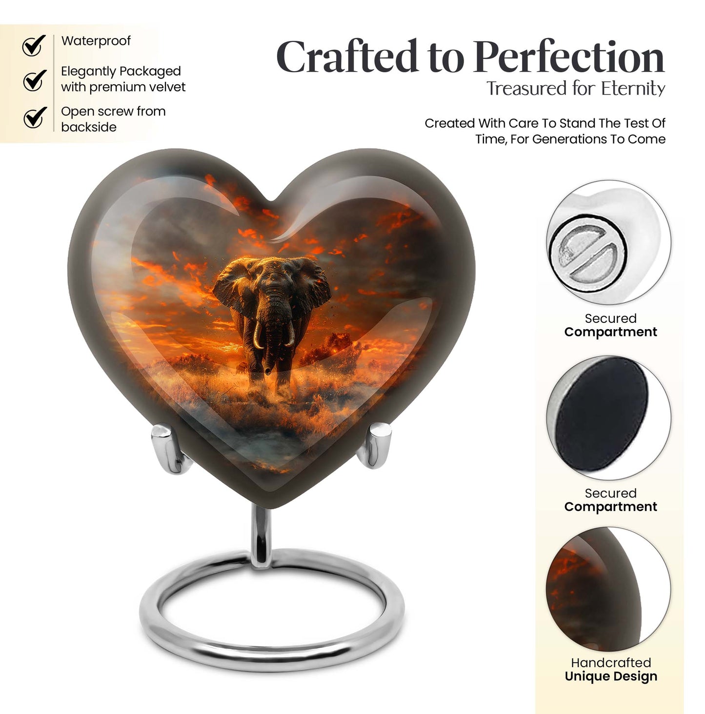 heart-shaped elephant urn for human ashes