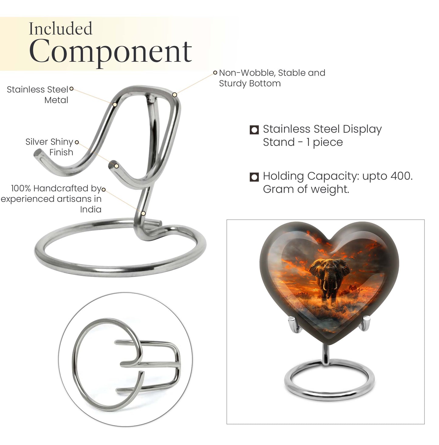 heart-shaped elephant urn for human ashes