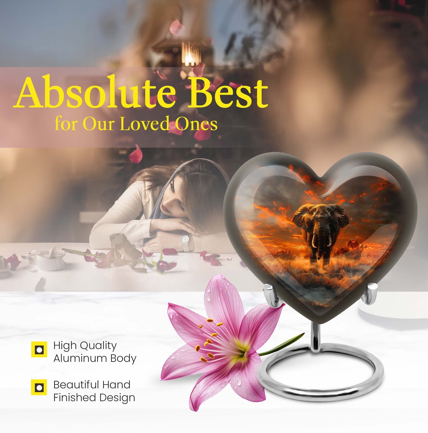 heart-shaped elephant urn for human ashes