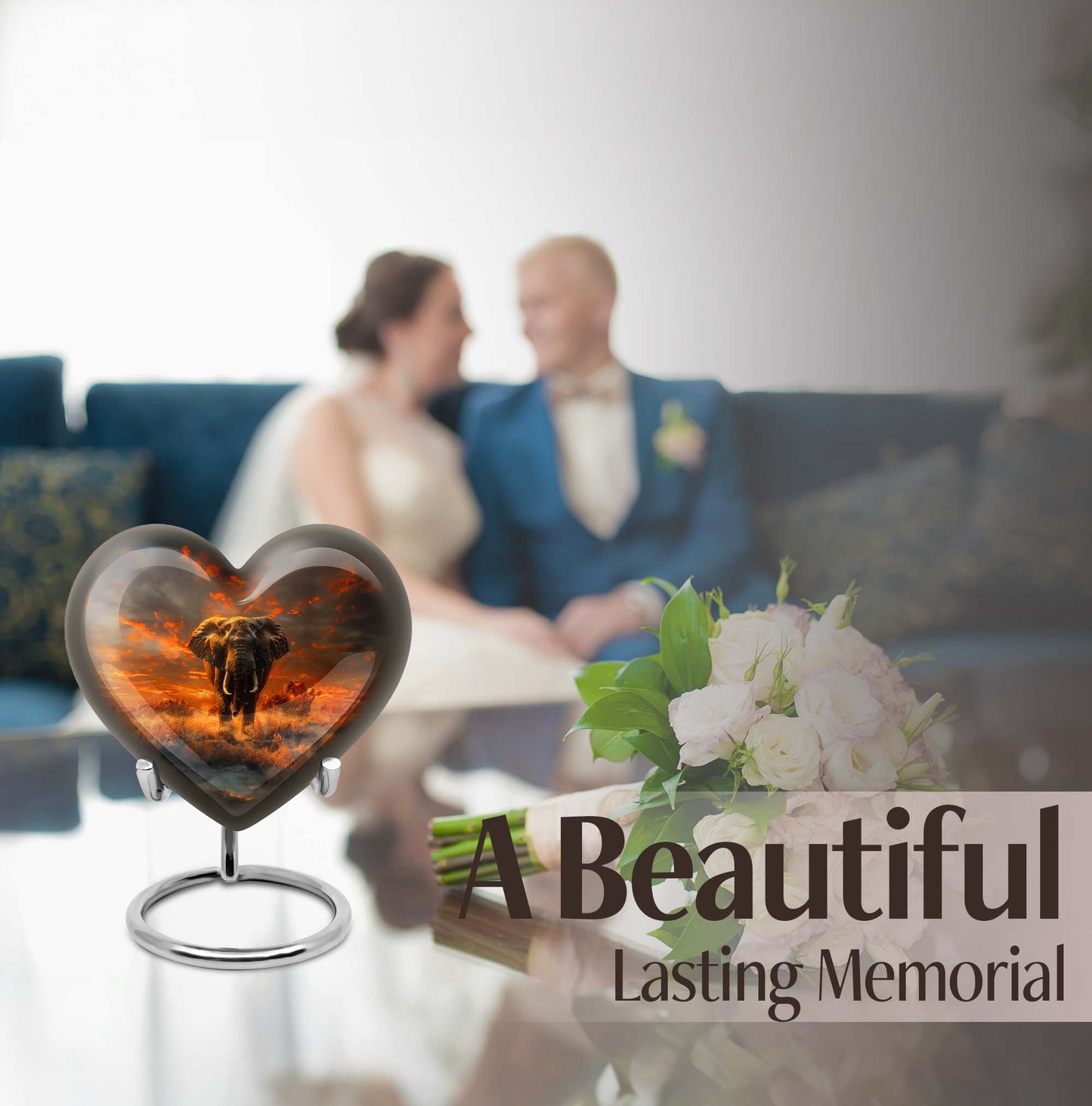 heart-shaped elephant urn for human ashes