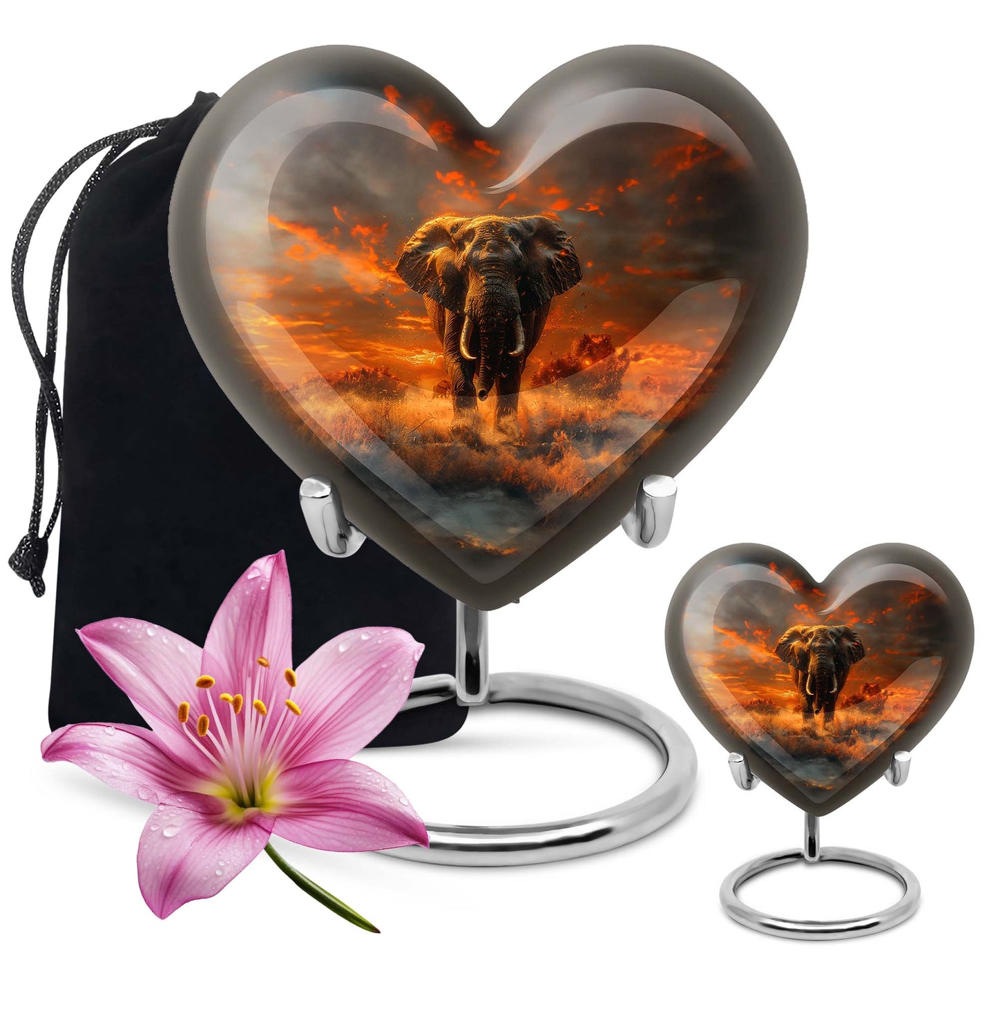 heart-shaped elephant urn for human ashes
