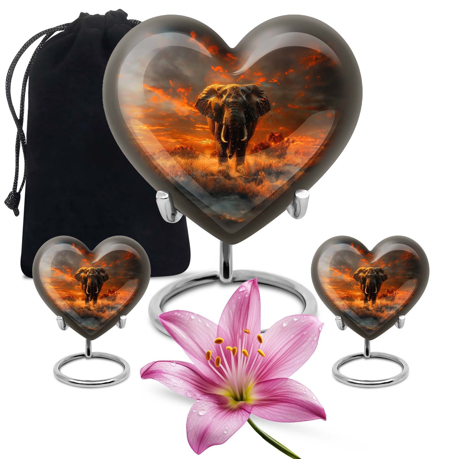 heart-shaped elephant urn for human ashes