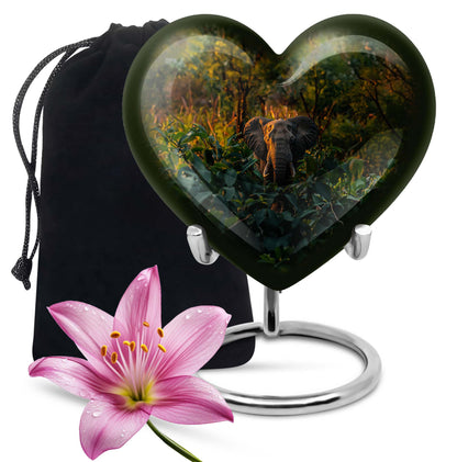 10-inch Heart Urn design elephant urn adorned with flowers, 