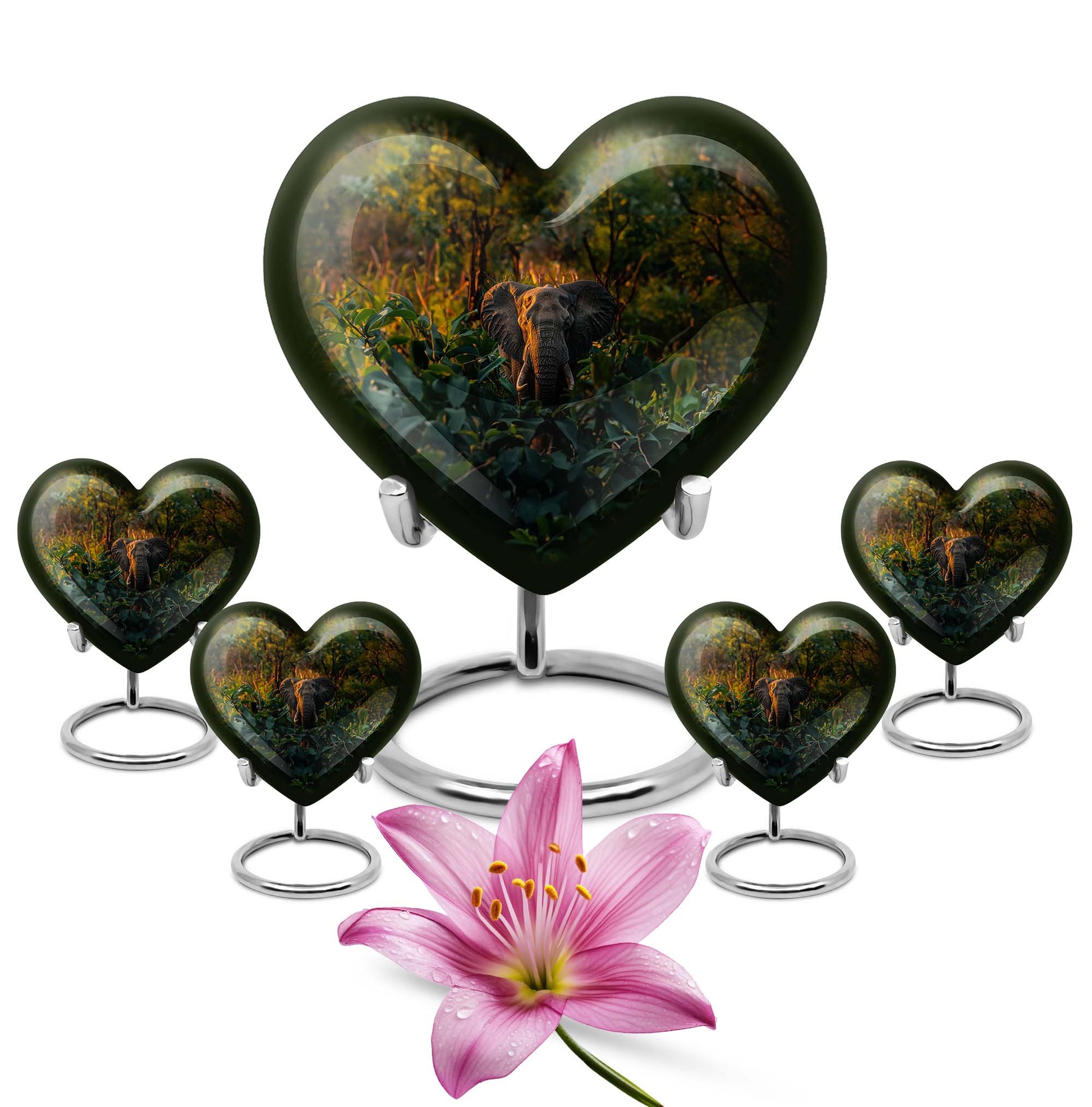 10-inch Heart Urn design elephant urn adorned with flowers, 