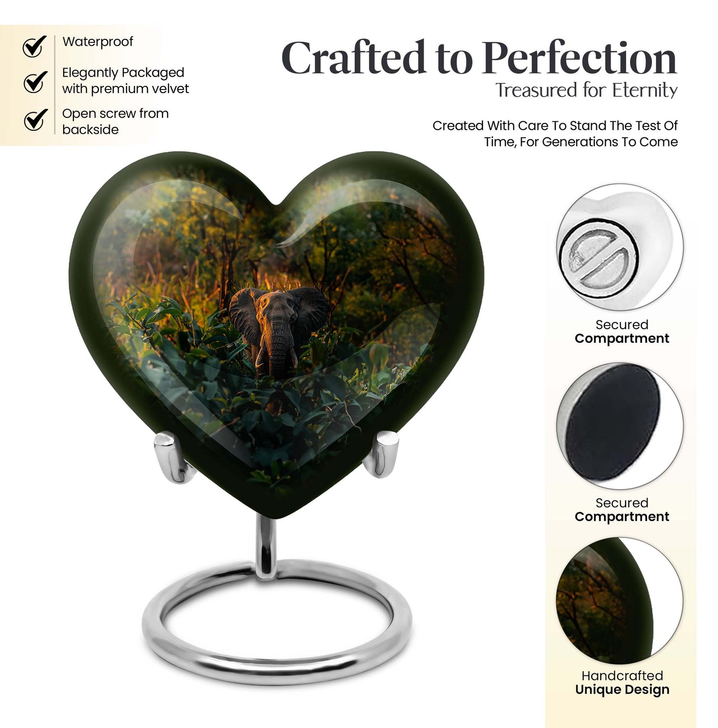 10-inch Heart Urn design elephant urn adorned with flowers, 