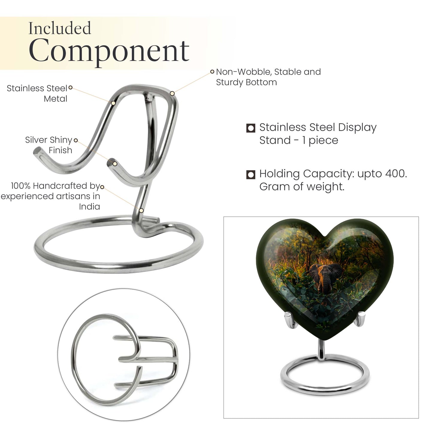 10-inch Heart Urn design elephant urn adorned with flowers, 