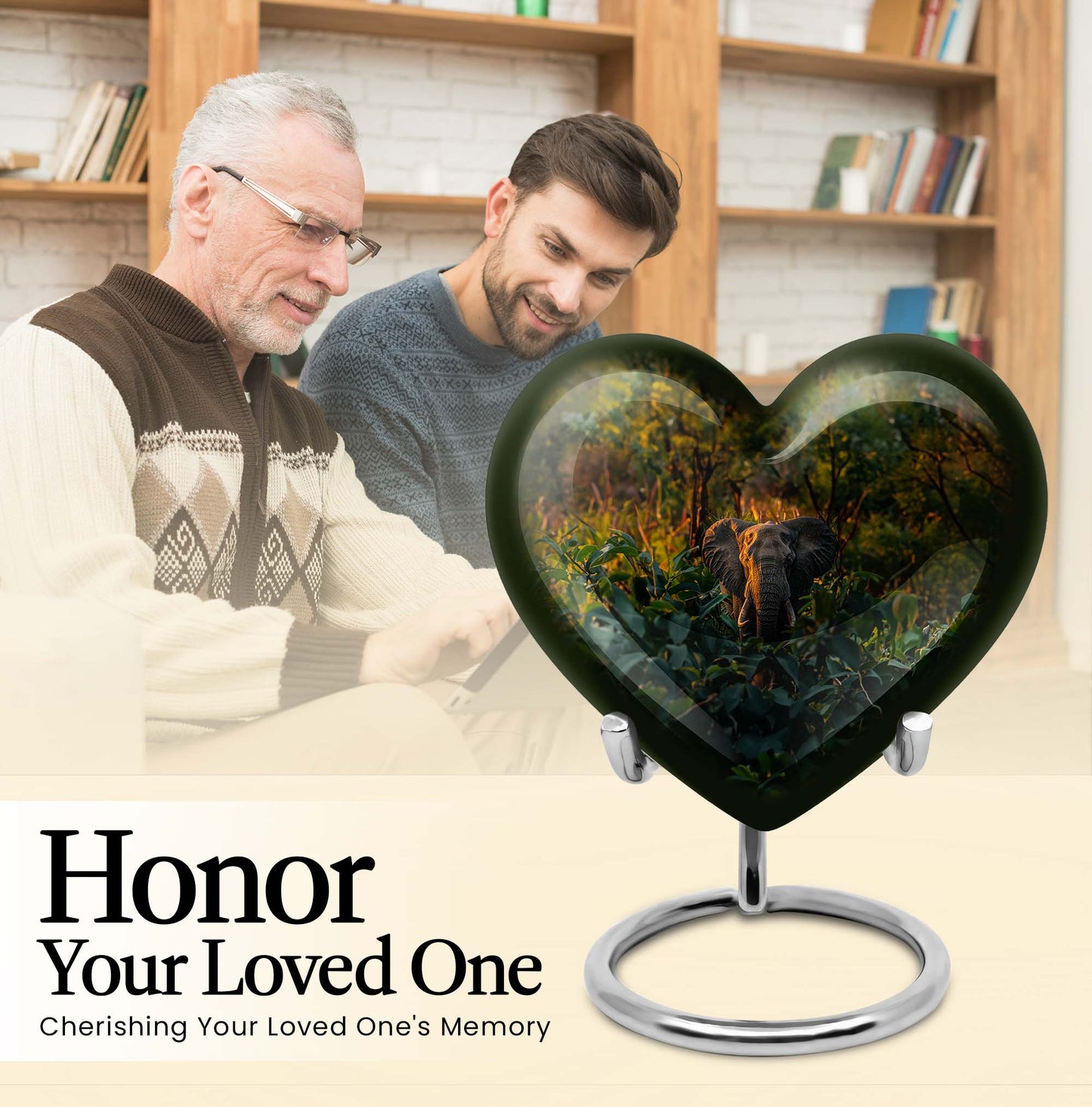 10-inch Heart Urn design elephant urn adorned with flowers, 