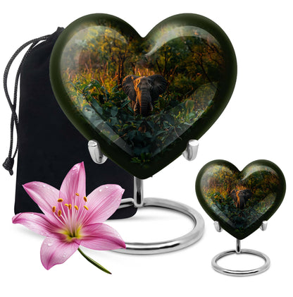 10-inch Heart Urn design elephant urn adorned with flowers, 