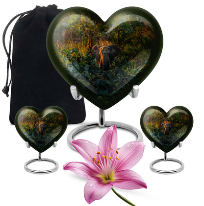 10-inch Heart Urn design elephant urn adorned with flowers, 