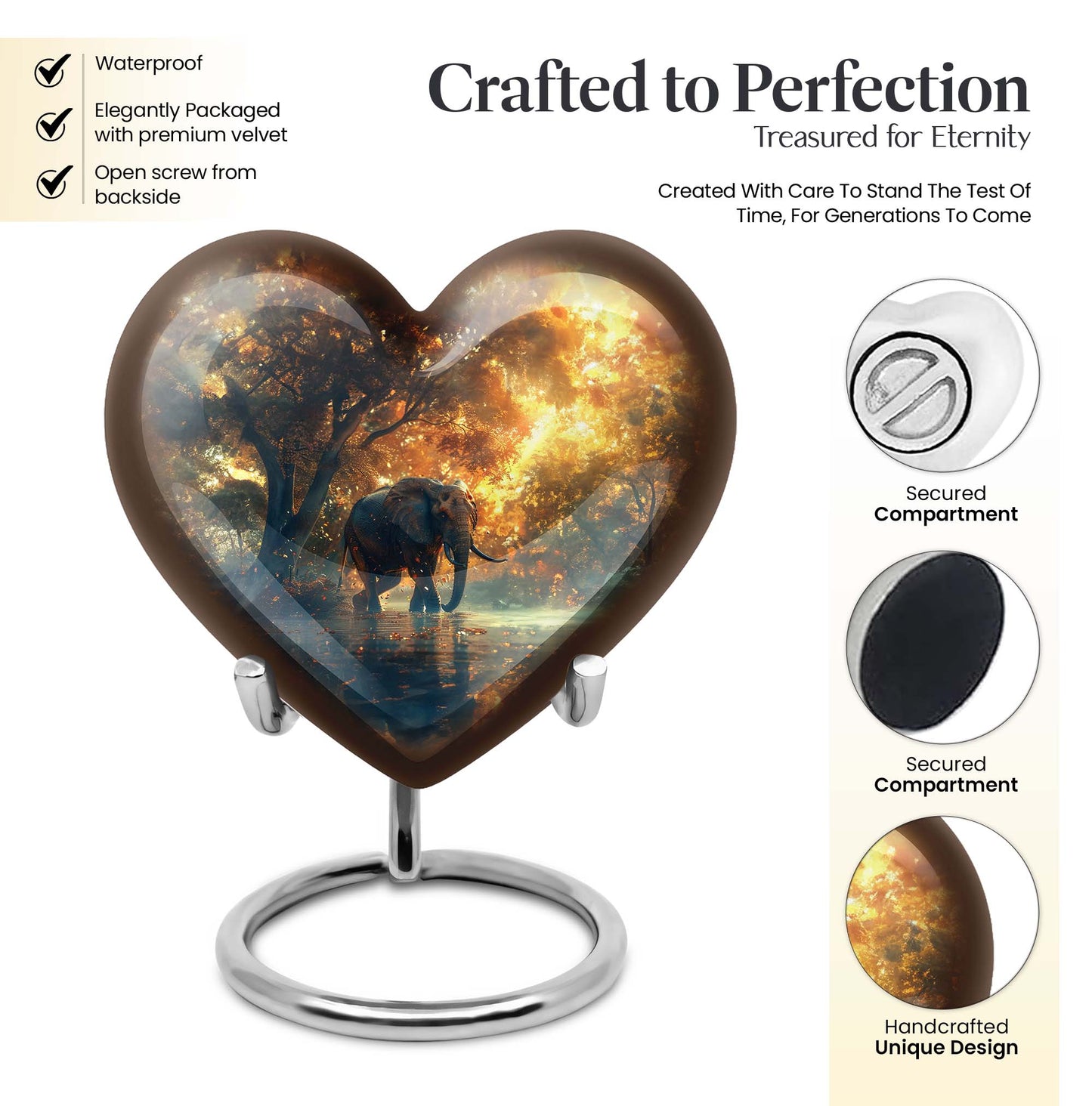 10-inch Heart Urn themed with butterfly, large elephant urn for men ashes