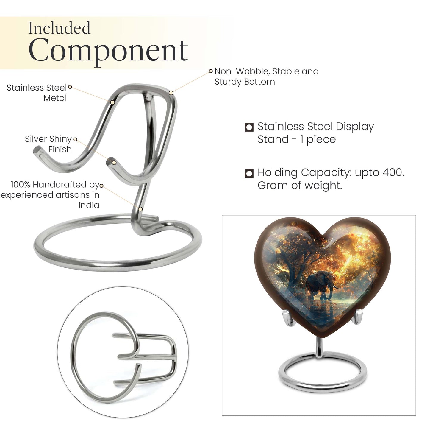 10-inch Heart Urn themed with butterfly, large elephant urn for men ashes