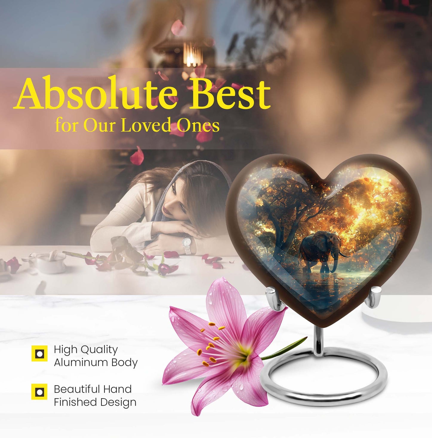 10-inch Heart Urn themed with butterfly, large elephant urn for men ashes