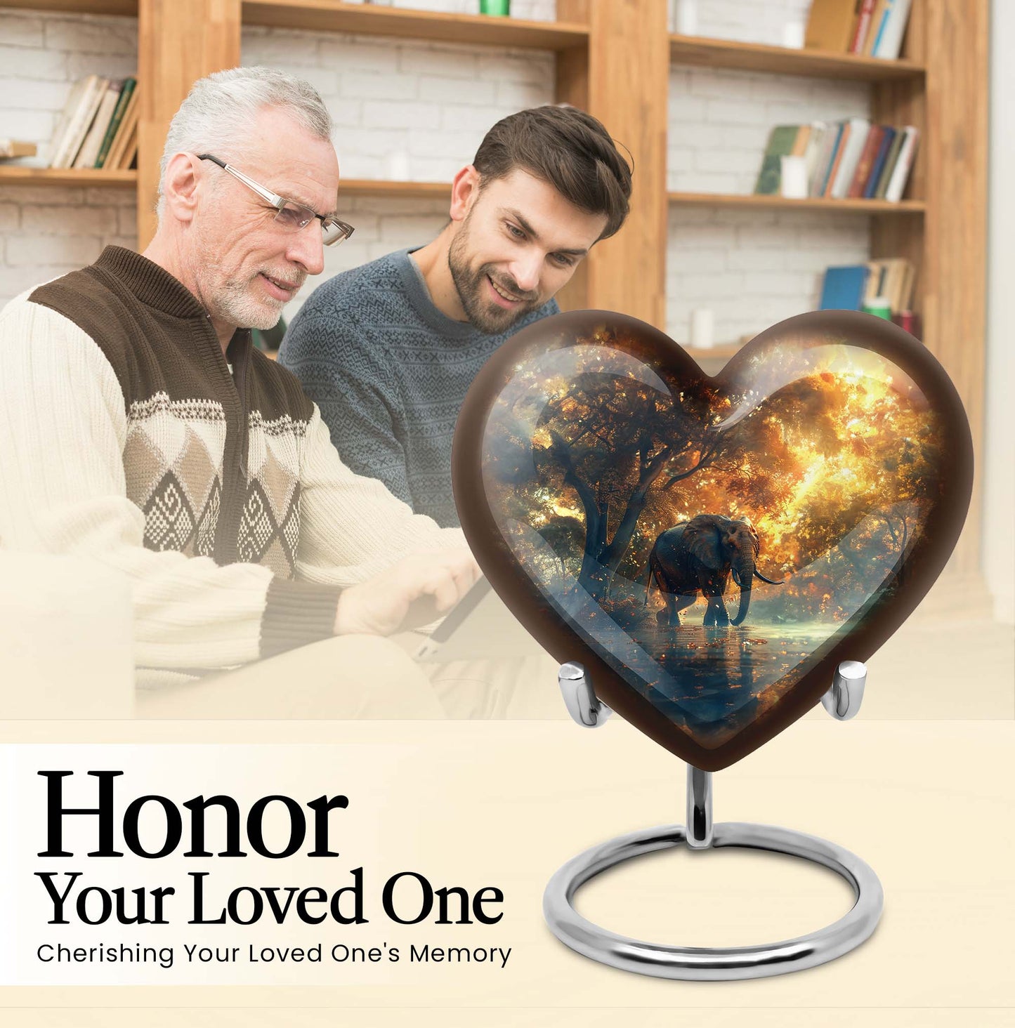 10-inch Heart Urn themed with butterfly, large elephant urn for men ashes