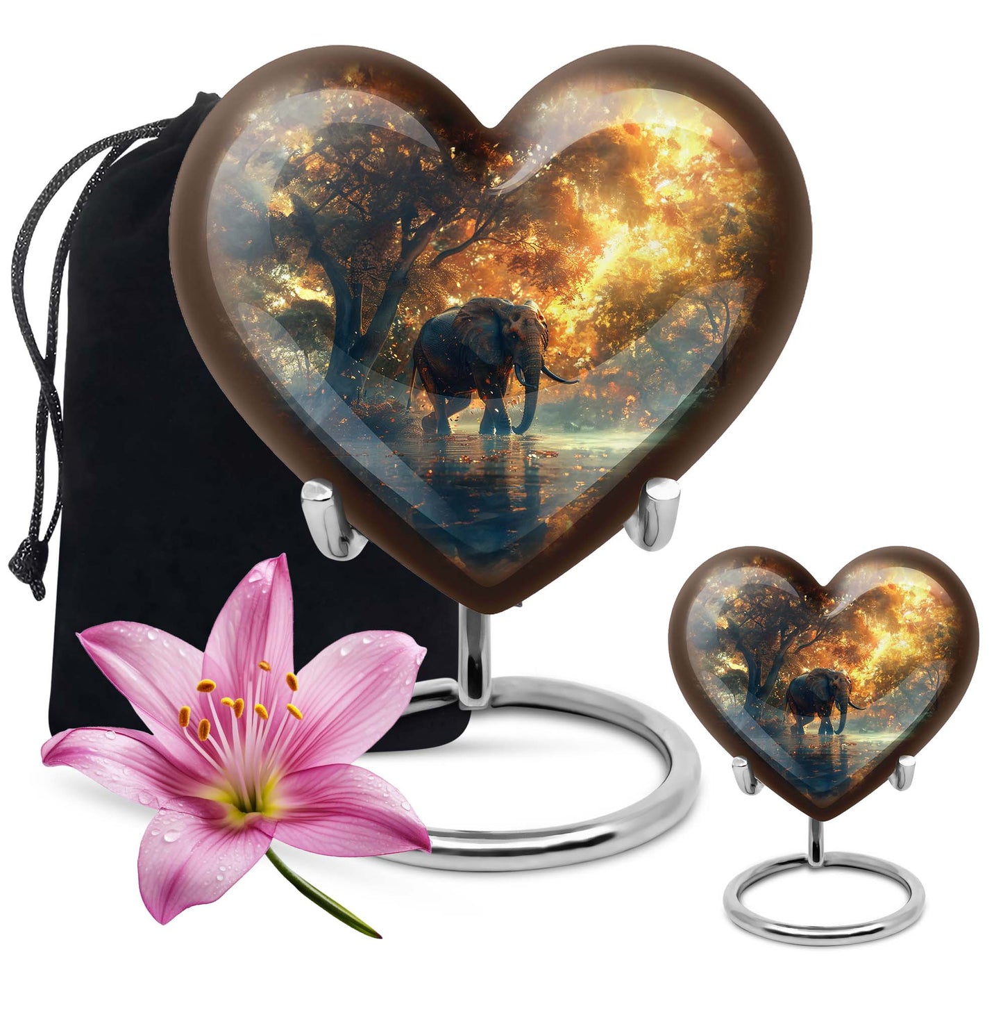 10-inch Heart Urn themed with butterfly, large elephant urn for men ashes