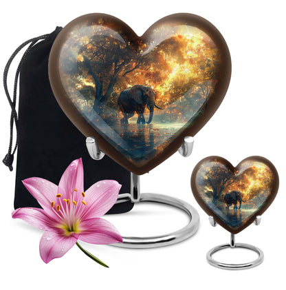10-inch Heart Urn themed with butterfly, large elephant urn for men ashes
