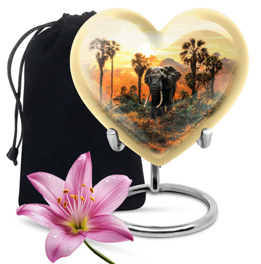 10-inch heart-shaped elephant urn with butterfly theme for male cremation