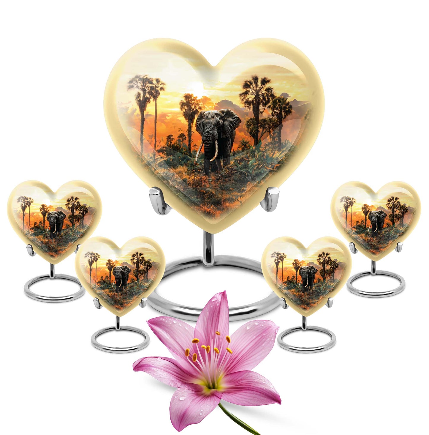 10-inch heart-shaped elephant urn with butterfly theme for male cremation