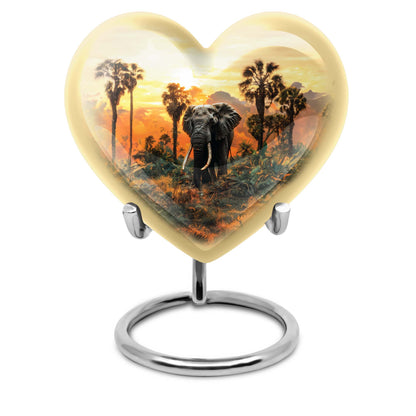 10-inch heart-shaped elephant urn with butterfly theme for male cremation
