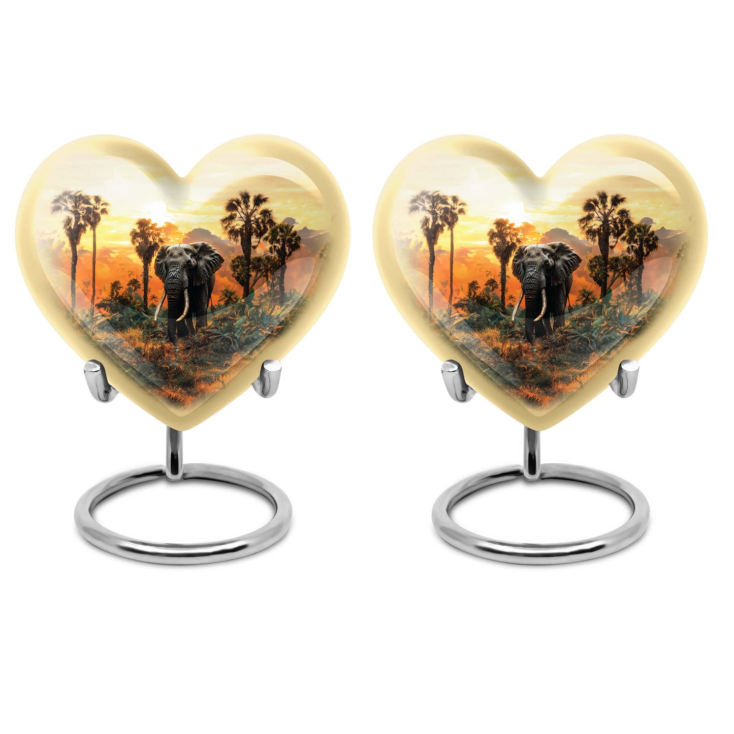 10-inch heart-shaped elephant urn with butterfly theme for male cremation