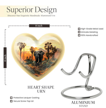 10-inch heart-shaped elephant urn with butterfly theme for male cremation