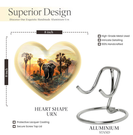10-inch heart-shaped elephant urn with butterfly theme for male cremation