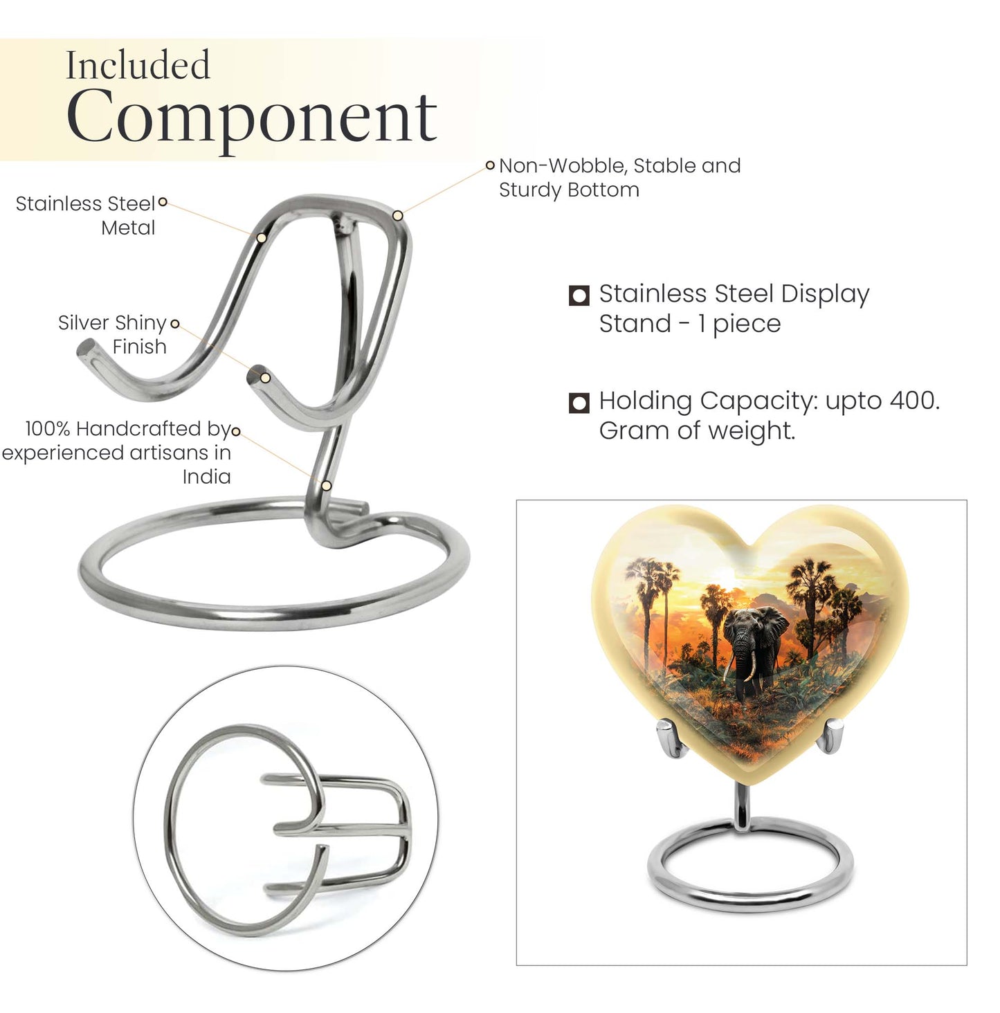 10-inch heart-shaped elephant urn with butterfly theme for male cremation