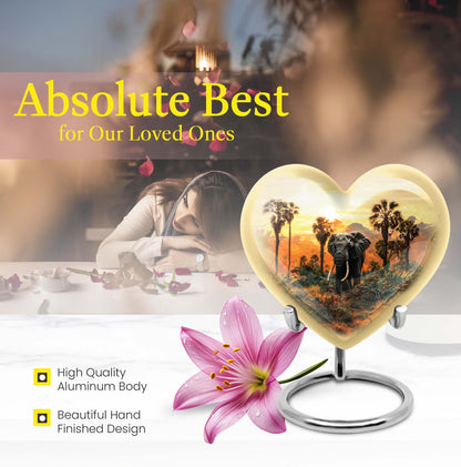 10-inch heart-shaped elephant urn with butterfly theme for male cremation