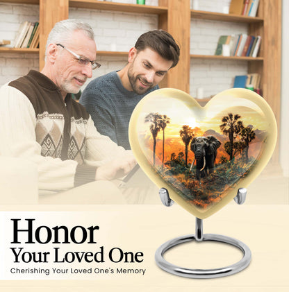 10-inch heart-shaped elephant urn with butterfly theme for male cremation