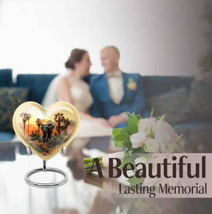 10-inch heart-shaped elephant urn with butterfly theme for male cremation