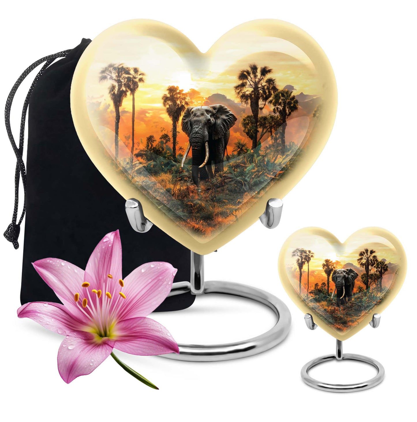 10-inch heart-shaped elephant urn with butterfly theme for male cremation