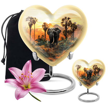 10-inch heart-shaped elephant urn with butterfly theme for male cremation