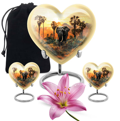 10-inch heart-shaped elephant urn with butterfly theme for male cremation