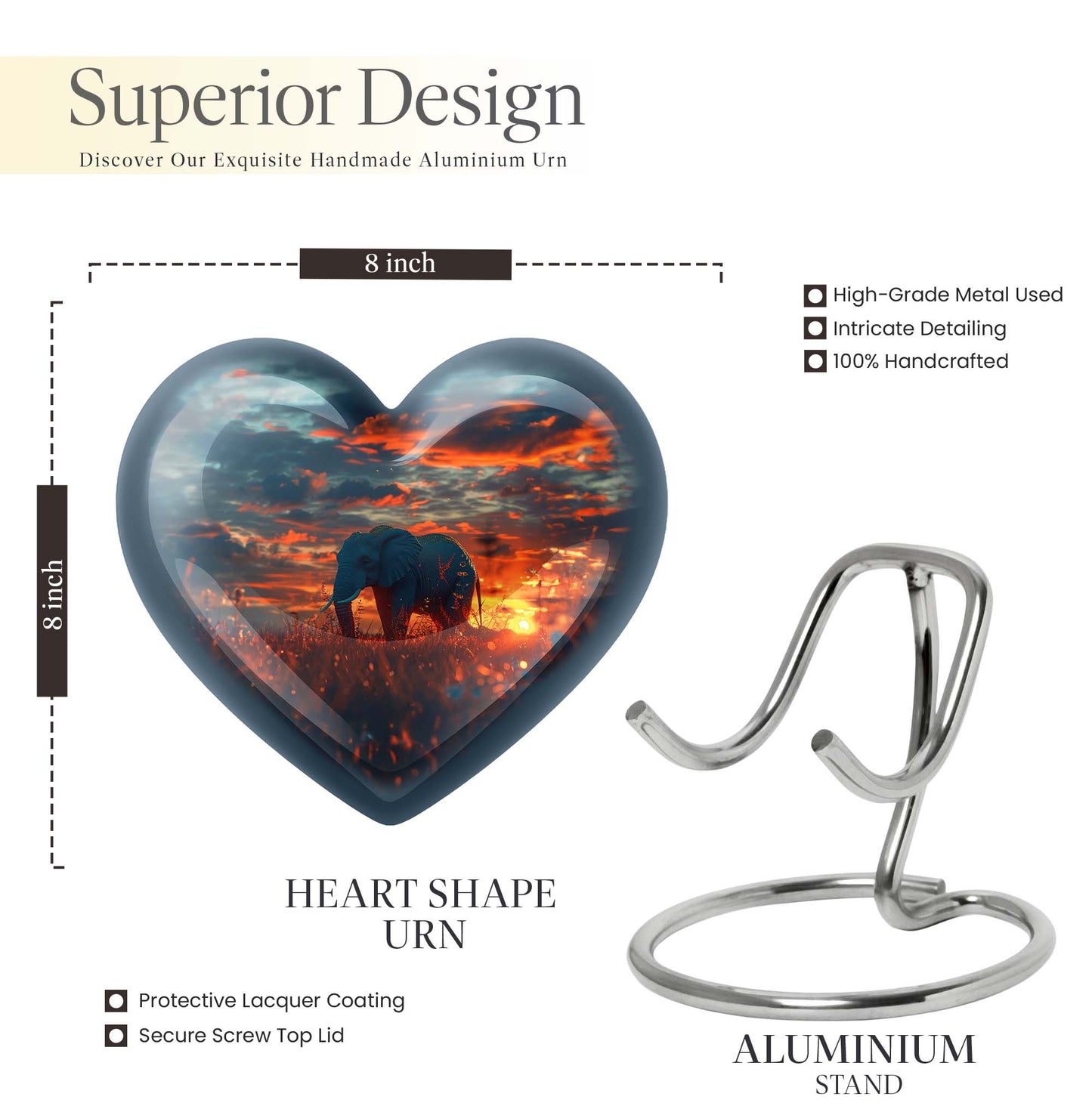 large aluminum heart urn