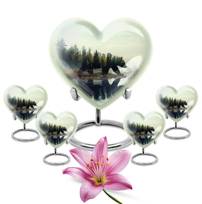Bear Urn for Human Ashes, Bear Walking Through Forest By Water, Cremation Urn