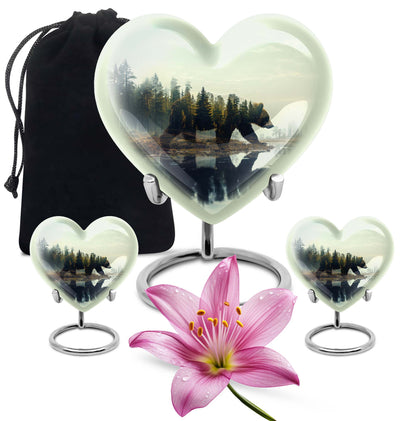 Bear Urn for Human Ashes, Bear Walking Through Forest By Water, Cremation Urn
