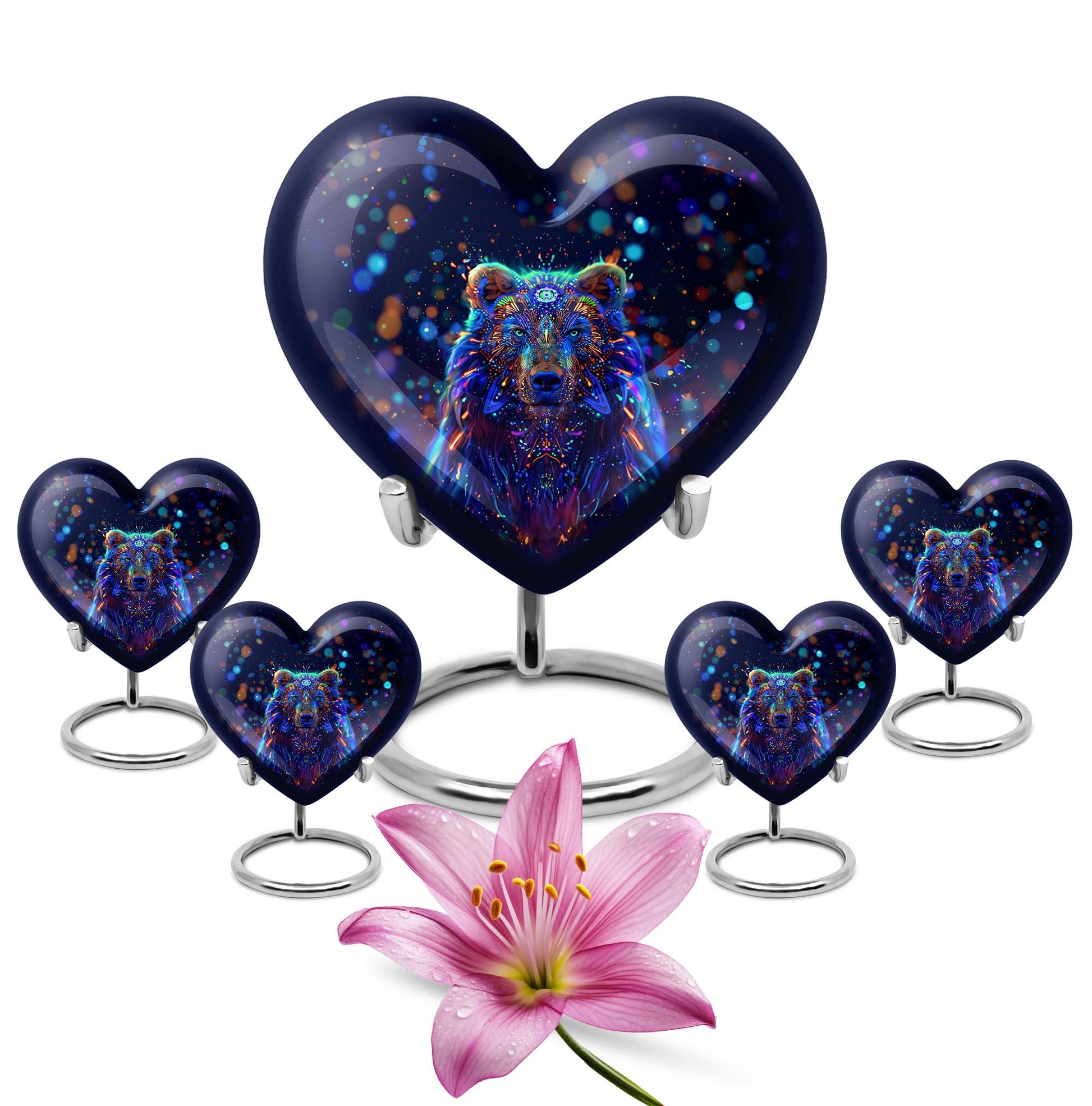 10-inch heart-shaped bear urn with butterfly theme, 