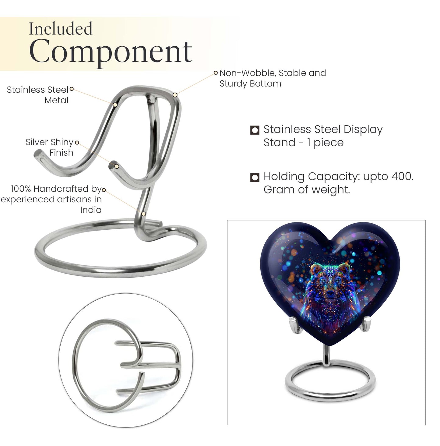 10-inch heart-shaped bear urn with butterfly theme, 
