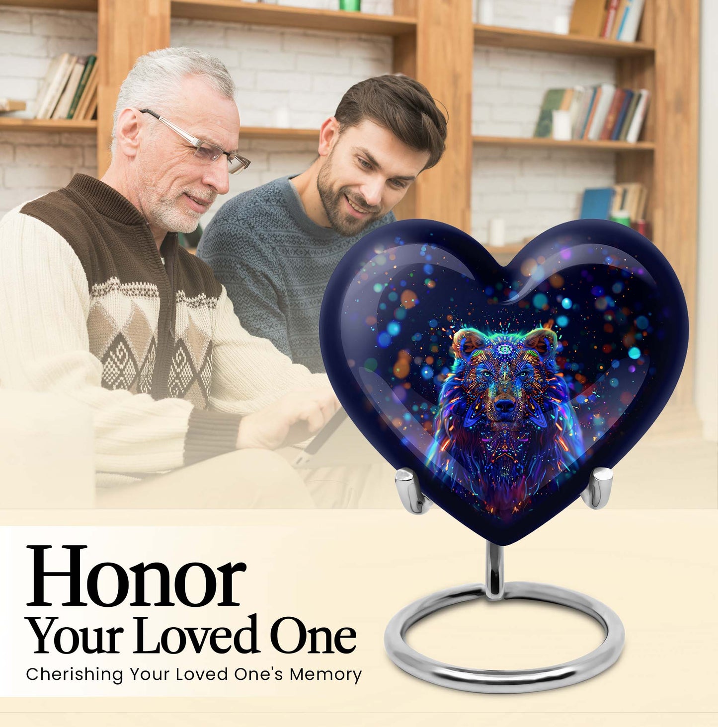 10-inch heart-shaped bear urn with butterfly theme, 