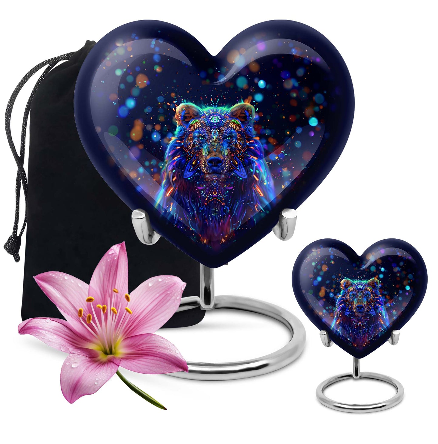 10-inch heart-shaped bear urn with butterfly theme, 