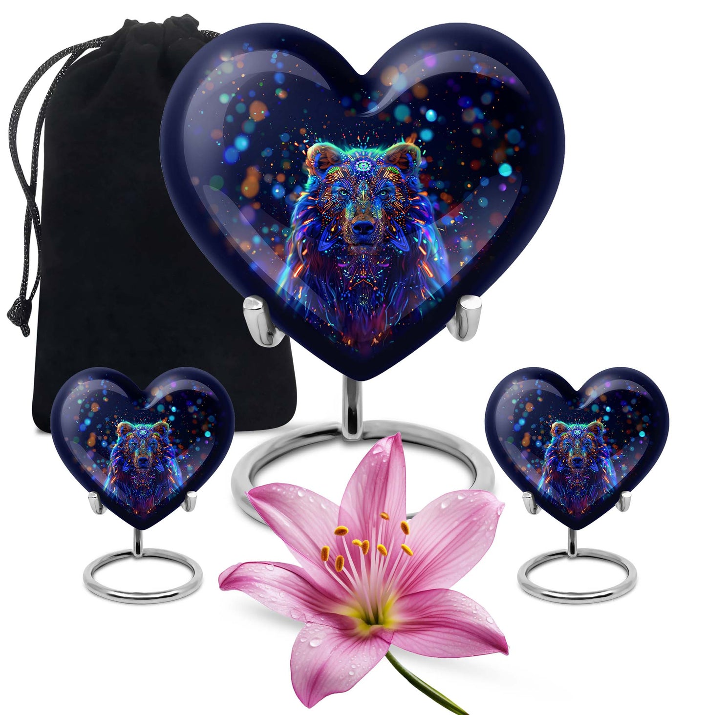 10-inch heart-shaped bear urn with butterfly theme, 