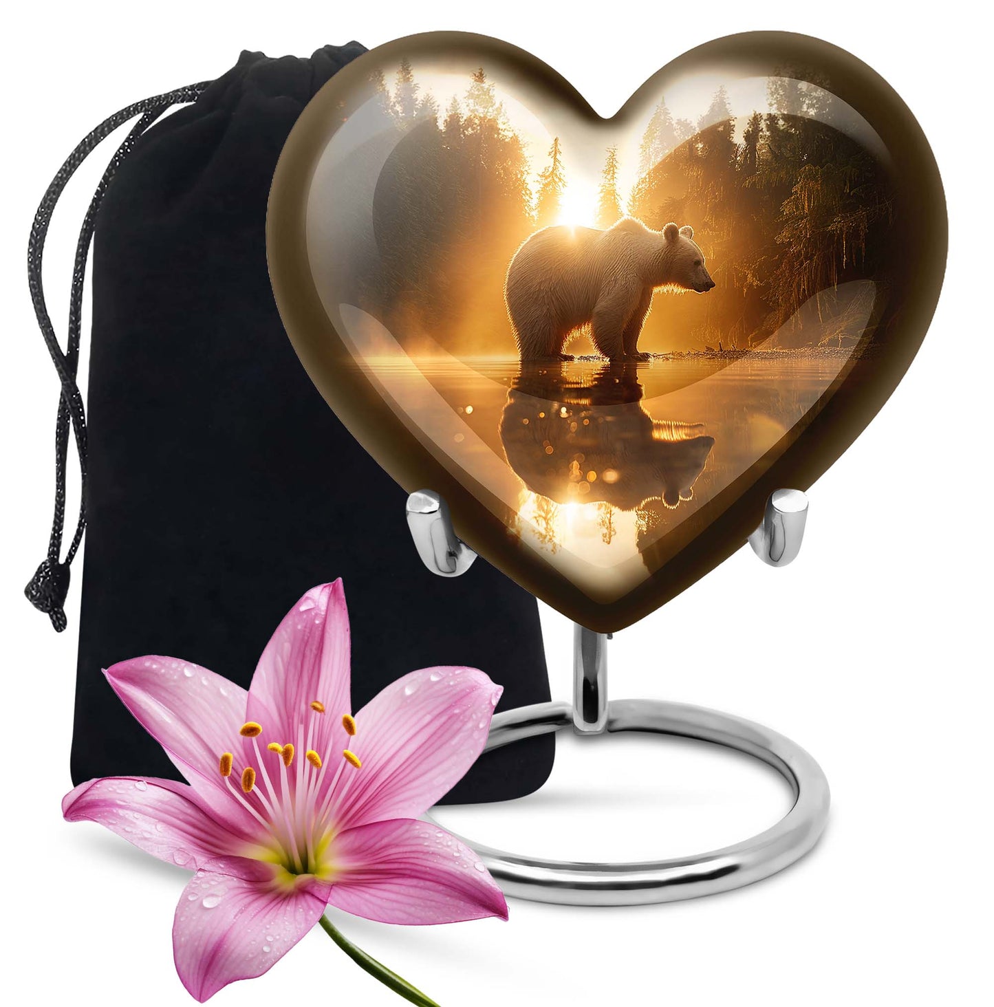 10-inch Heart-shaped Bear Urn for human ashes 
