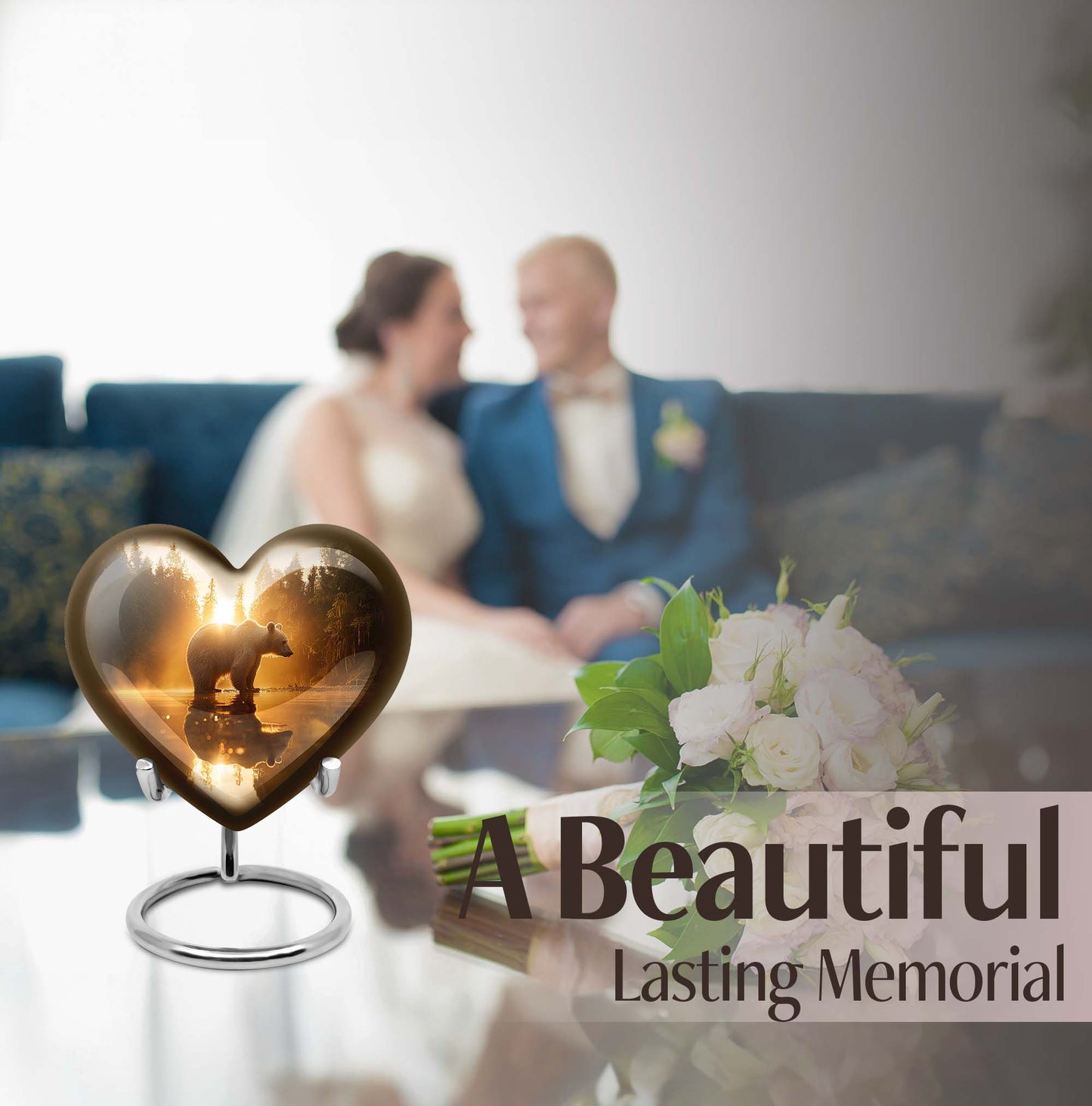 10-inch Heart-shaped Bear Urn for human ashes 