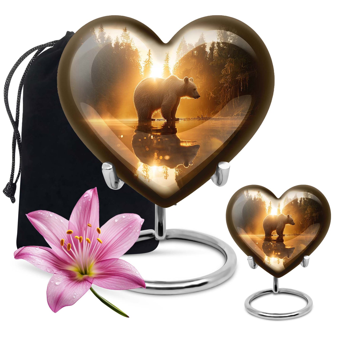10-inch Heart-shaped Bear Urn for human ashes 