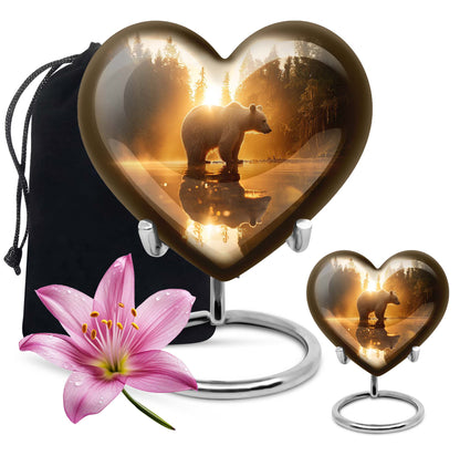 10-inch Heart-shaped Bear Urn for human ashes 