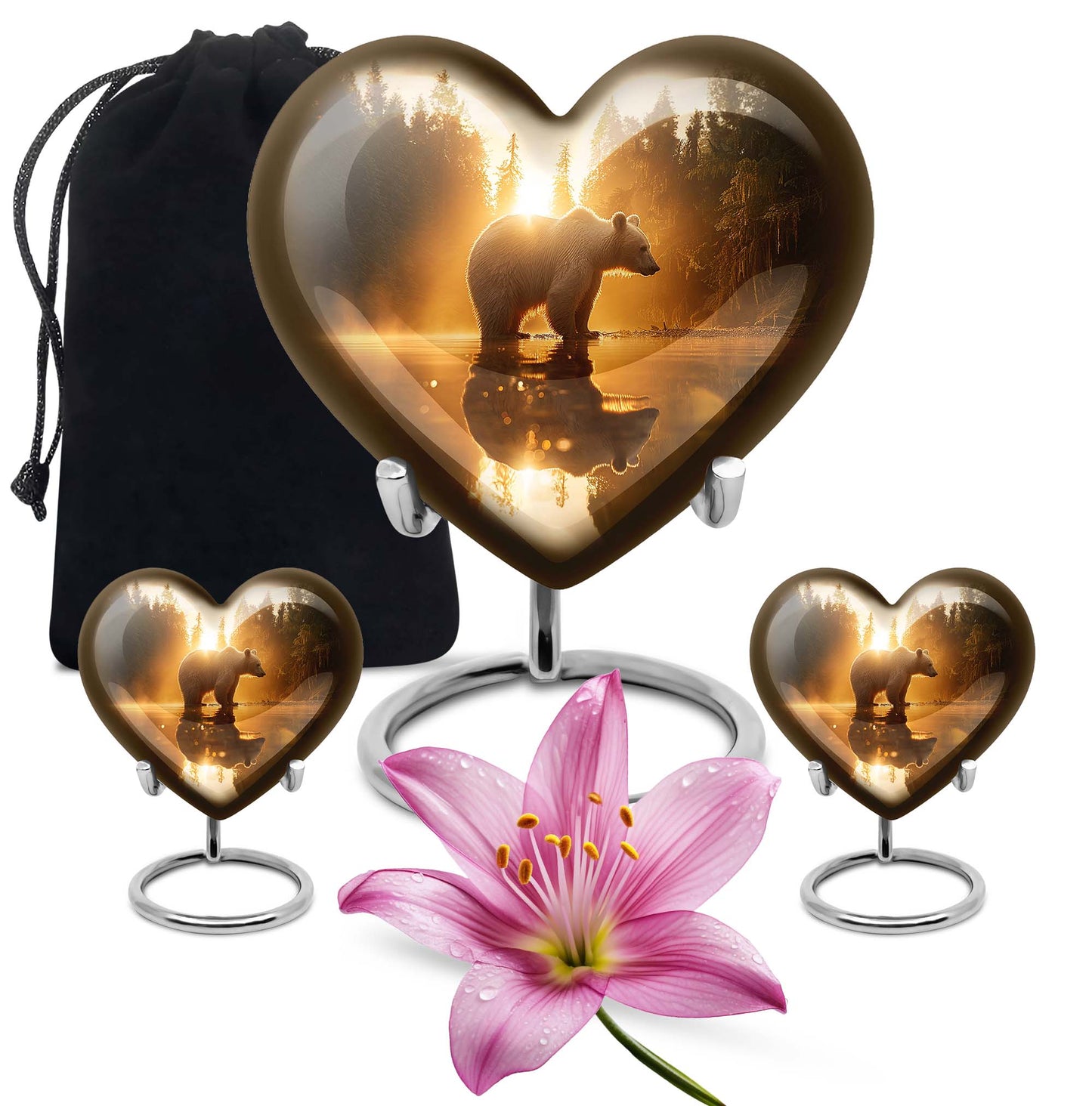 10-inch Heart-shaped Bear Urn for human ashes 