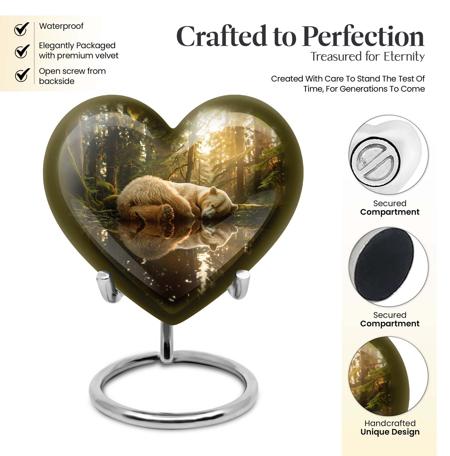 heart-shaped bear urn for cremation ashes